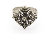925 Vintage Sterling Silver Marcasite Flower Cluster Ring