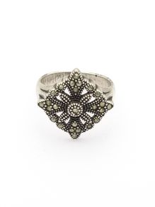 925 Vintage Sterling Silver Marcasite Flower Cluster Ring