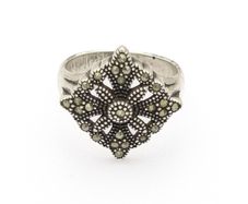 925 Vintage Sterling Silver Marcasite Flower Cluster Ring