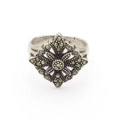 925 Vintage Sterling Silver Marcasite Flower Cluster Ring