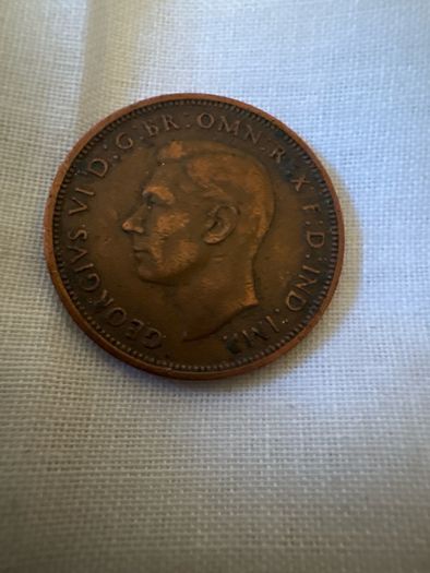 1942 British Half Penny Coin King George VI Vintage Coin
