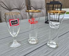 3 Vintage Gold Rimmed Beer Glasses