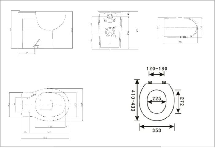 Essentials Compact Bathroom Round Back to Wall WC Toilet Pan with Soft Closing Seat - 515mm Deep
