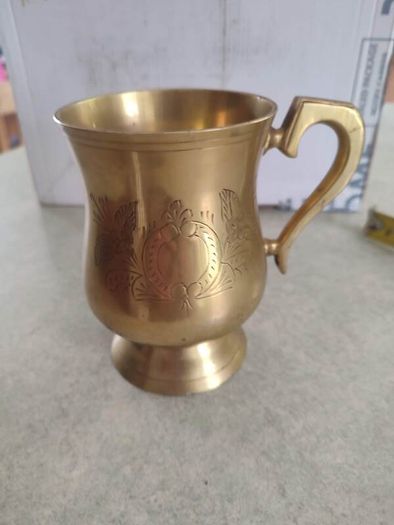 Vintage Engraved Brass Metal Cup Mug Wine Glass Made in India