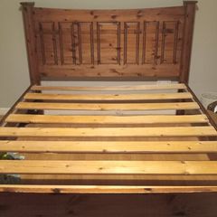 King size Pine bed with two bedside lockers