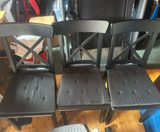 3 black chairs Ikea with cushions
