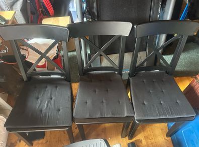 3 black chairs Ikea with cushions