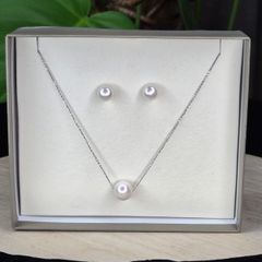Honora Collection Sterling Silver 925 Cultured Pearl Necklace & Earrings Jewelry Set with Box