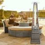 BU-KO Outdoor Patio Gas Heater | Garden, Camp, BBQ Parties | Grey Rattan Pyramid Style 13kw Propane Burner | Portable Wheels, Regulator & Hose | LPG Warm Heating Fire & Water Proof Cover Included Image 4