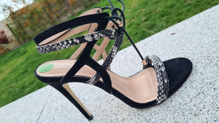 ladies stiletto sandals. Kurt Geiger Carvela size 40. Brand new.black suede effect with faux snake skin detail. Lace up ankle fastening. Very pretty shoe