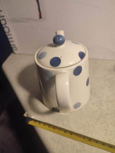 Fairmont and Main Blue Spot Earthenware Small 600ml Teapot with Lid, Blue/ Cream