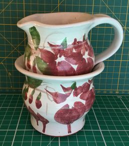 Judy Greene Pottery Fuchsia Range  Milk Jug & Sugar Bowl Set