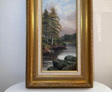 Original Signed Oil Painting - River Landscape, Gilt Frame
