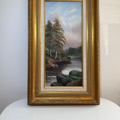 Original Signed Oil Painting - River Landscape, Gilt Frame