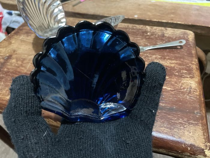 Stainless steel + Cobalt blue vintage condiment dish