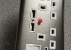 2 Way/Gang Brushed Stainless Steel UK Mains 3 Pin Plug Power Socket With USB Charging Ports and Neons!