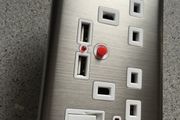 2 Way/Gang Brushed Stainless Steel UK Mains 3 Pin Plug Power Socket With USB Charging Ports and Neons!
