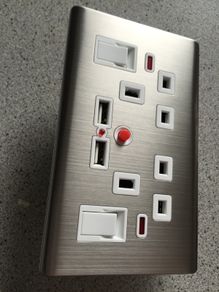 2 Way/Gang Brushed Stainless Steel UK Mains 3 Pin Plug Power Socket With USB Charging Ports and Neons!