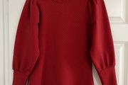 Balloon sleeve blouse in red and navy