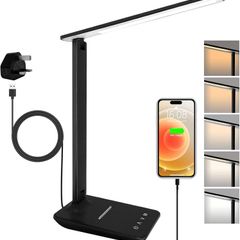 Desk Lamp Dimmable Led Table Lamp Reading Light with USB Charging Port, 5 Lighting Modes, Touch Control Desk Light, Foldable Nail Lamp for Studying Working Reading Office Bedside