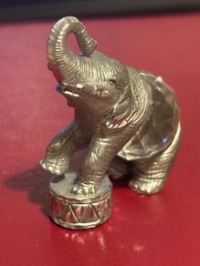 Vintage Pewter and Crystal Miniature Elephant Figurine