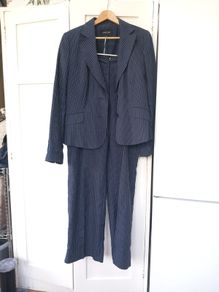 Jaeger Navy Stripe Linen Trouser Suit (14