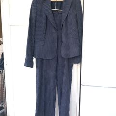 Jaeger Navy Stripe Linen Trouser Suit (14