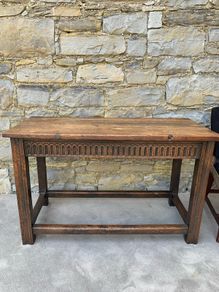 Early 20th Century Jacobean Revival Solid Oak Console Table.