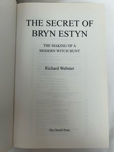 Richard Webster The Secret of Bryn Estyn 2005 1st Edition Hardback Orwell Press