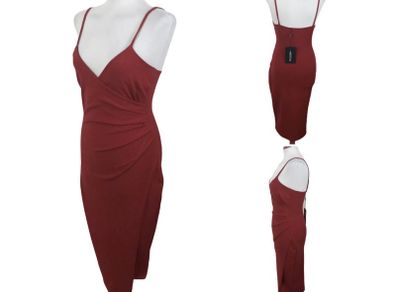 Pretty Little Thing Red Strappy Pencil Wrap Dress  Uk 10 BNWTS includes postage