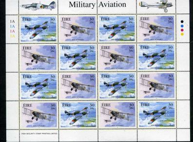 2000 Ireland Military Aviation Commemorative Stamp Sheetlet 30p/38c Plate 1A1A1A1A Mint Never Hinged (MNH)