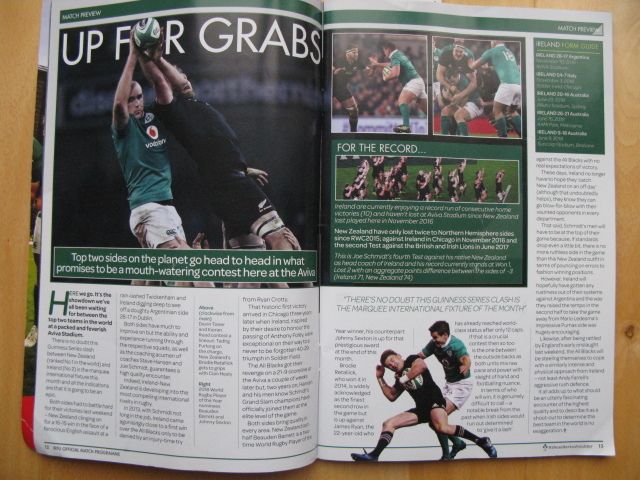 Ireland vs New Zealand Match Day Programme 17 November 2018