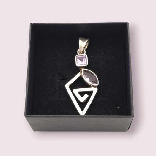 Silver Amethyst Geometric Spiral Pendant