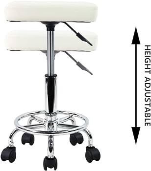 Square Rolling Stool with Foot Rest PU Leather Height Adjustable Spa Drafting Salon Tattoo Work Swivel Stools Task Chair Small