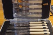 Vintage Sheffield silver Fish Cutlery Set W/ Faux Bone Handles