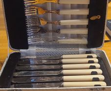 Vintage Sheffield silver Fish Cutlery Set W/ Faux Bone Handles