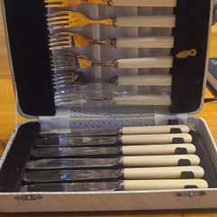 Vintage Sheffield silver Fish Cutlery Set W/ Faux Bone Handles