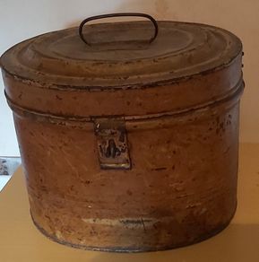 Antique Victorian Hat Box Metal Oval Brown