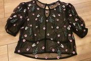 Bershka black mesh embroidered top size UK small