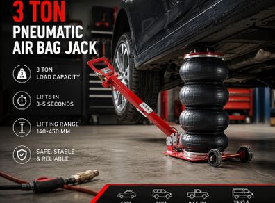 Pneumatic Triple Air Bag Jack 3 Ton Heavy Duty Vehicle Lift 140 to 450 mm