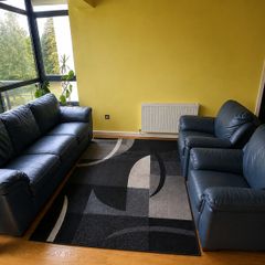 Deep Green Leather 3-Seater Sofa + 2 Matching Armchairs