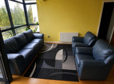 Deep Green Leather 3-Seater Sofa + 2 Matching Armchairs