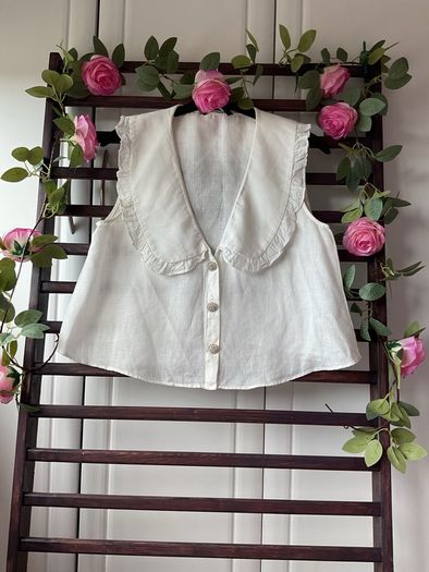 top Zara size large statement collar top 100% linen