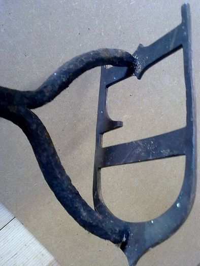 Large Irish blacksmith made branding iron with brass letters LD