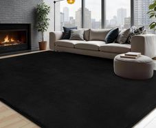 Soft Area Rugs for Living Room, Fluffy Large Carpet Rugs for Bedroom, Washable Non-slip Shaggy Rugs for Dorm Teens Room Decor, Modern Indoor Carpets for Playroom Study Office, 120x160 cm, Black