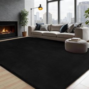 Soft Area Rugs for Living Room, Fluffy Large Carpet Rugs for Bedroom, Washable Non-slip Shaggy Rugs for Dorm Teens Room Decor, Modern Indoor Carpets for Playroom Study Office, 120x160 cm, Black