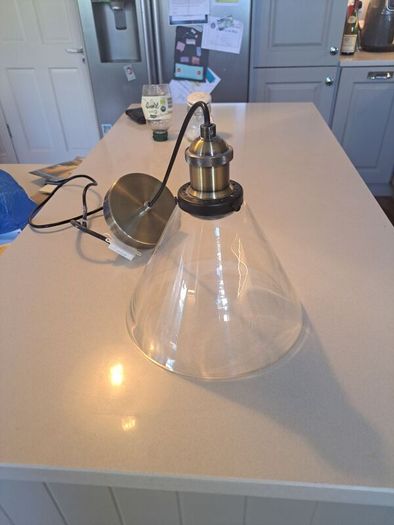 Brass ceiling light pendant with cone clear glass