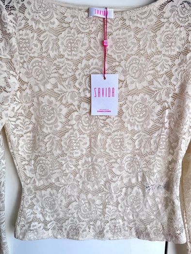 Savida Cream Lace Long Sleeve Top - Size SMALL