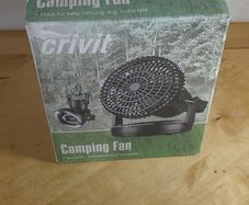 Crivit 2-in-1 Camping Fan with LED Light Tent Hanging Hook Portable Battery Operated New Boxed