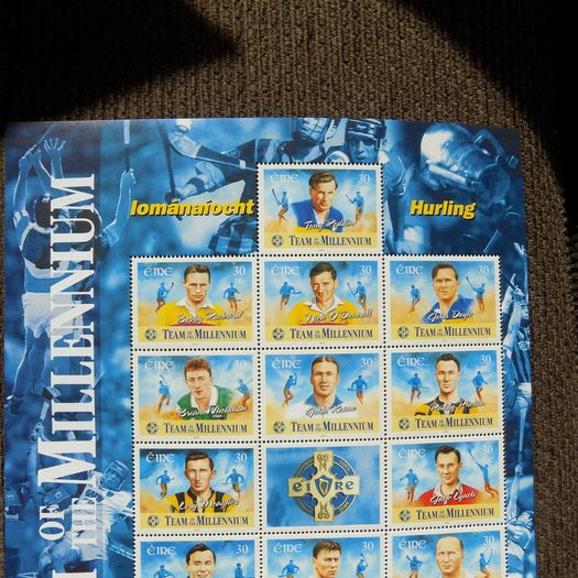 Ireland 2000.Stamp Sheet.Hurling Team of the Millenium.Inc Jack Lynch and Christy Ring.Full set of 15 Players.MNH.